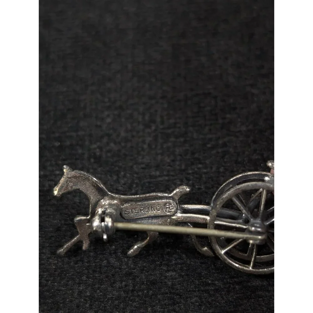 VTG Dancraft Felch Co Sterling Silver 925 Horse Racing Chariot‎ Brooch Pin 1.5